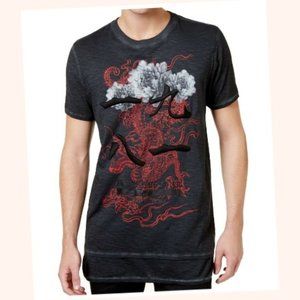 GUESS Men's Floral Dragon 1981 Long Line Fit T-Shirt Size 2XL
